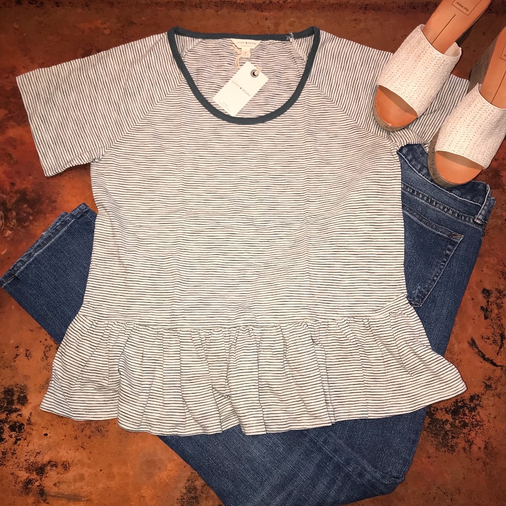 *Host Pick* NWT Lucky Brand Stripe Peplum Top - Picture 2 of 5